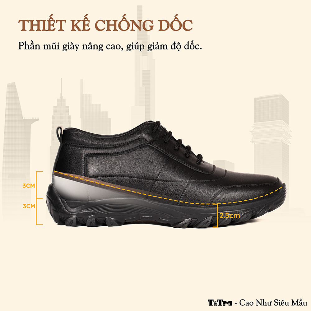 GIÀY ĐẾ CAO NAM T37 ĐEN CAO 6CM