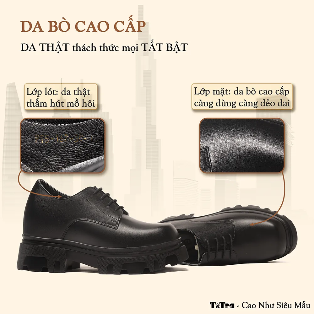 GIÀY TĂNG CHIỀU CAO NAM  SIÊU NHẸ T168 ĐEN CAO 11CM