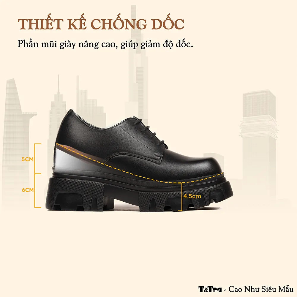 GIÀY TĂNG CHIỀU CAO NAM  SIÊU NHẸ T168 ĐEN CAO 11CM