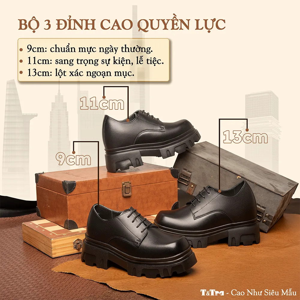 GIÀY TĂNG CHIỀU CAO NAM  SIÊU NHẸ T168 ĐEN CAO 11CM