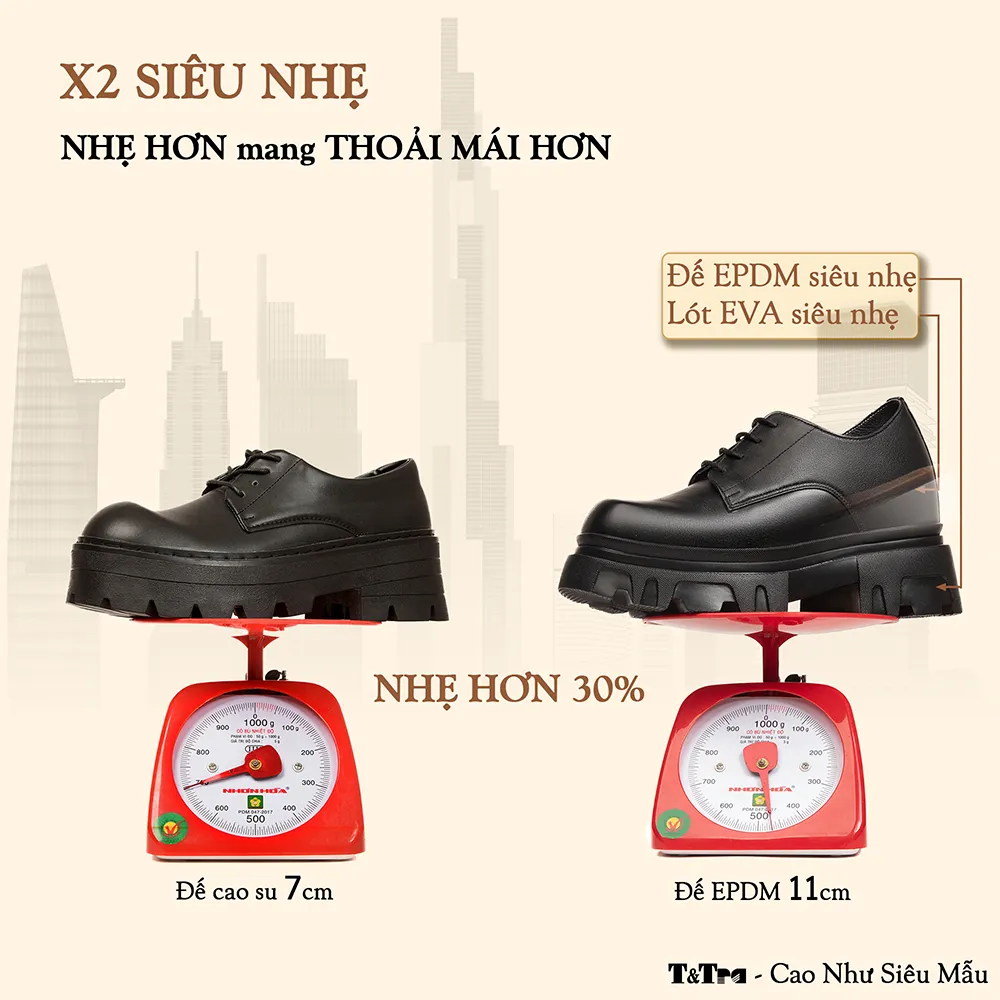 GIÀY TĂNG CHIỀU CAO NAM  SIÊU NHẸ T168 ĐEN CAO 11CM