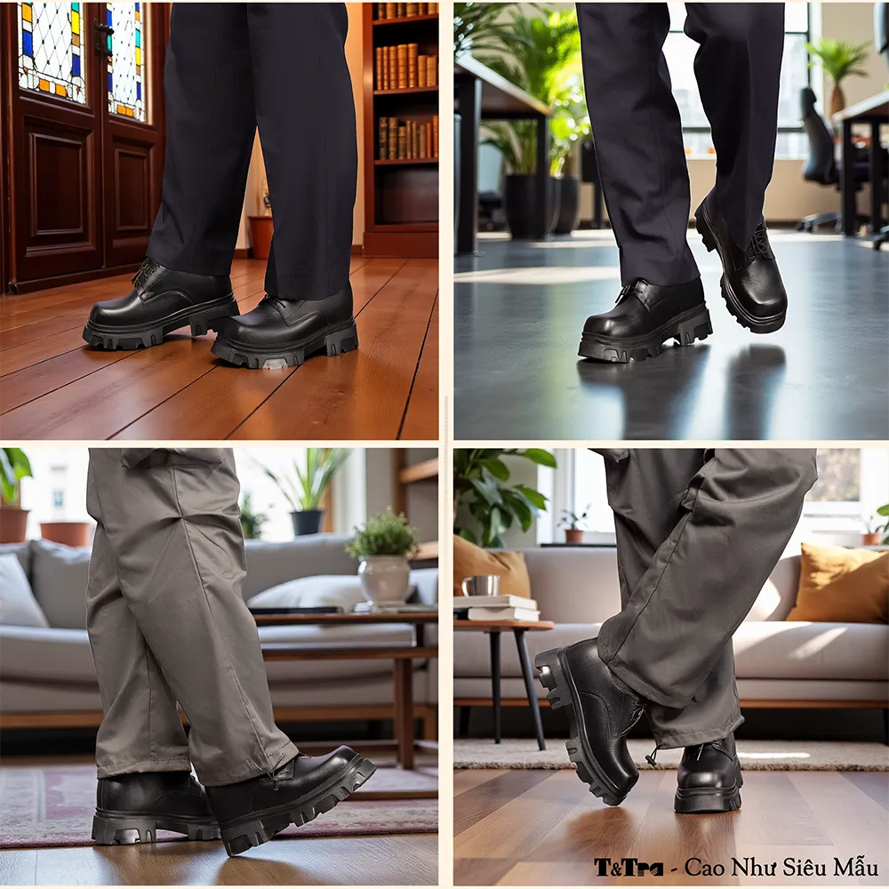 GIÀY TĂNG CHIỀU CAO NAM  SIÊU NHẸ T168 ĐEN CAO 11CM