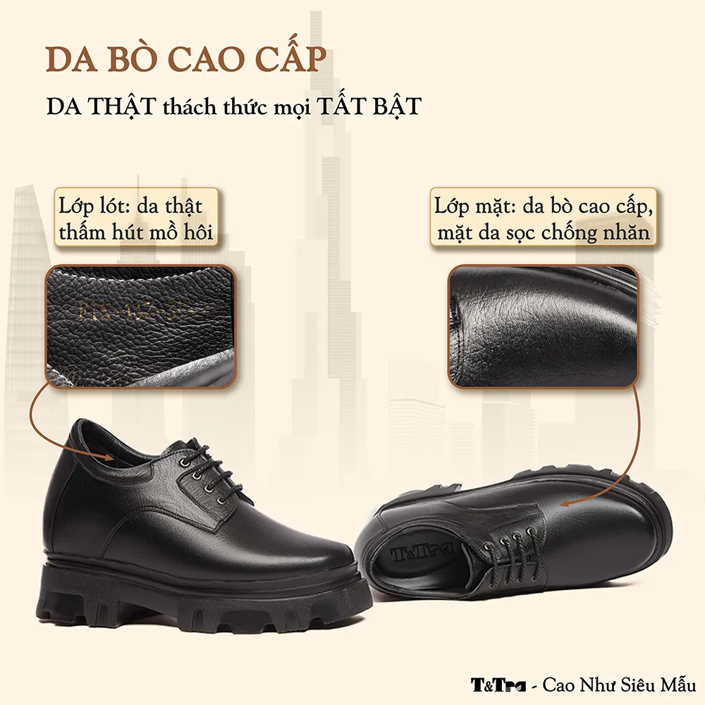 GIÀY TĂNG CHIỀU CAO NAM  SIÊU NHẸ T167 ĐEN SỌC CAO 13CM