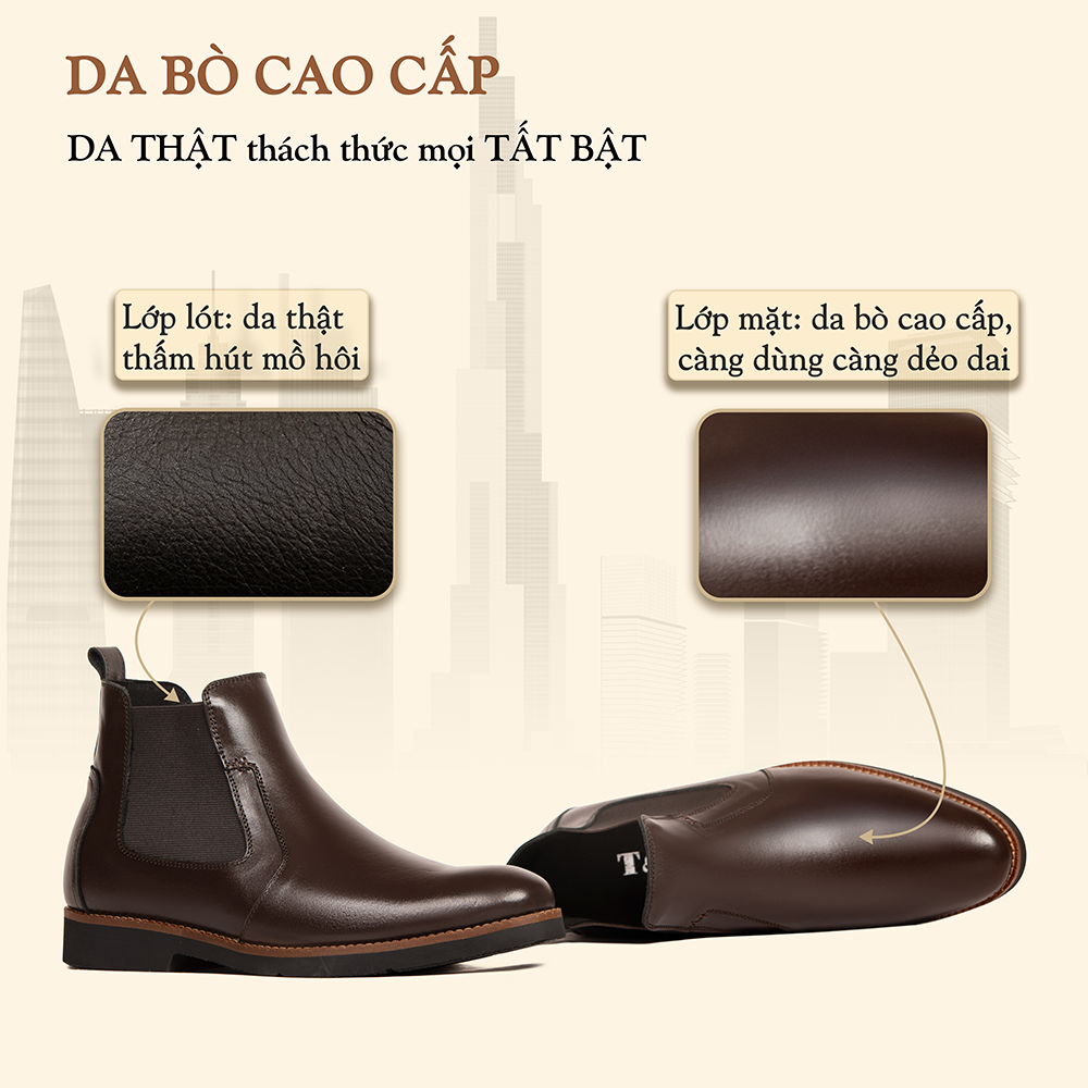 GIÀY CHELSSEA BOOTS NAM S1077 NÂU TỐI 7CM