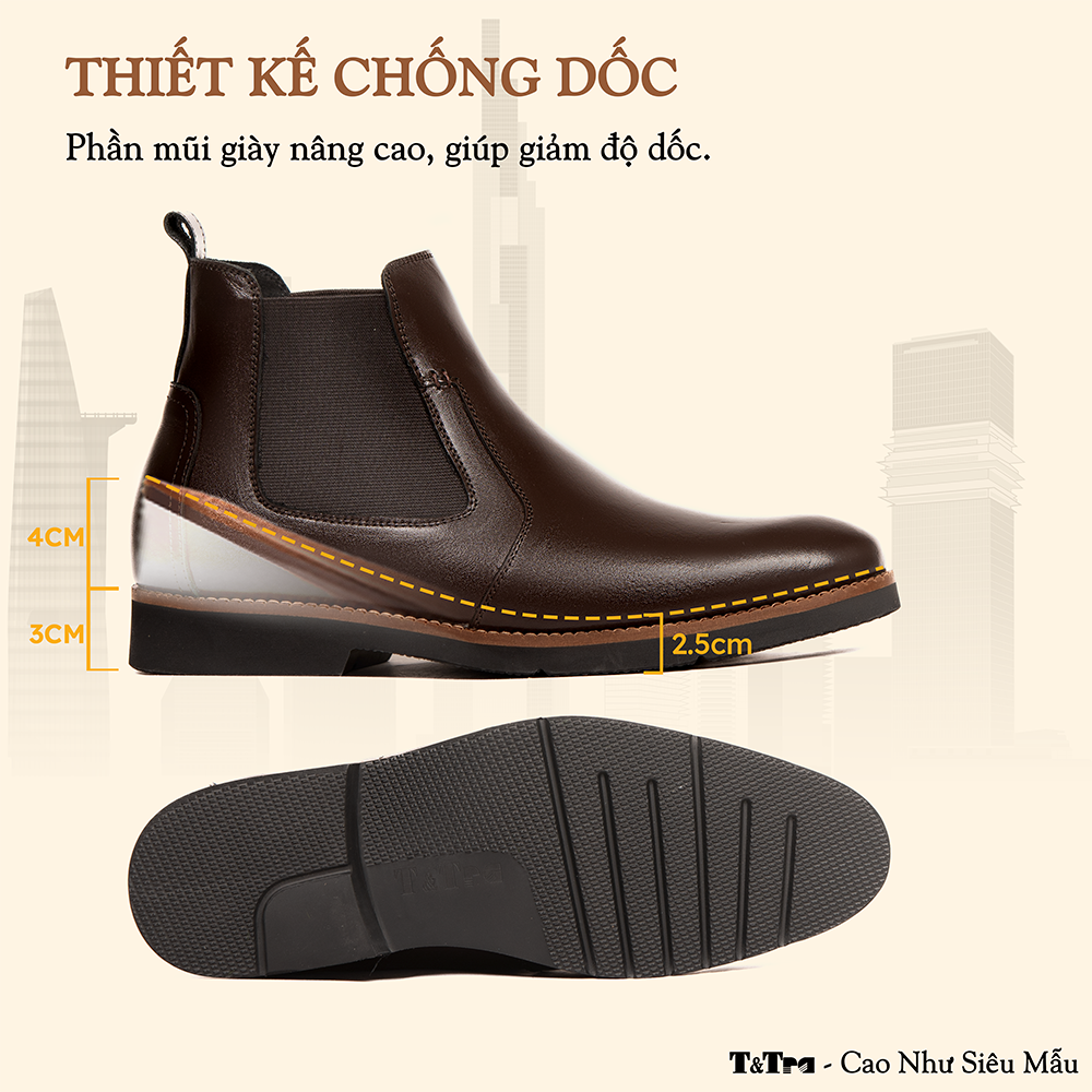 GIÀY CHELSSEA BOOTS NAM S1077 NÂU TỐI 7CM
