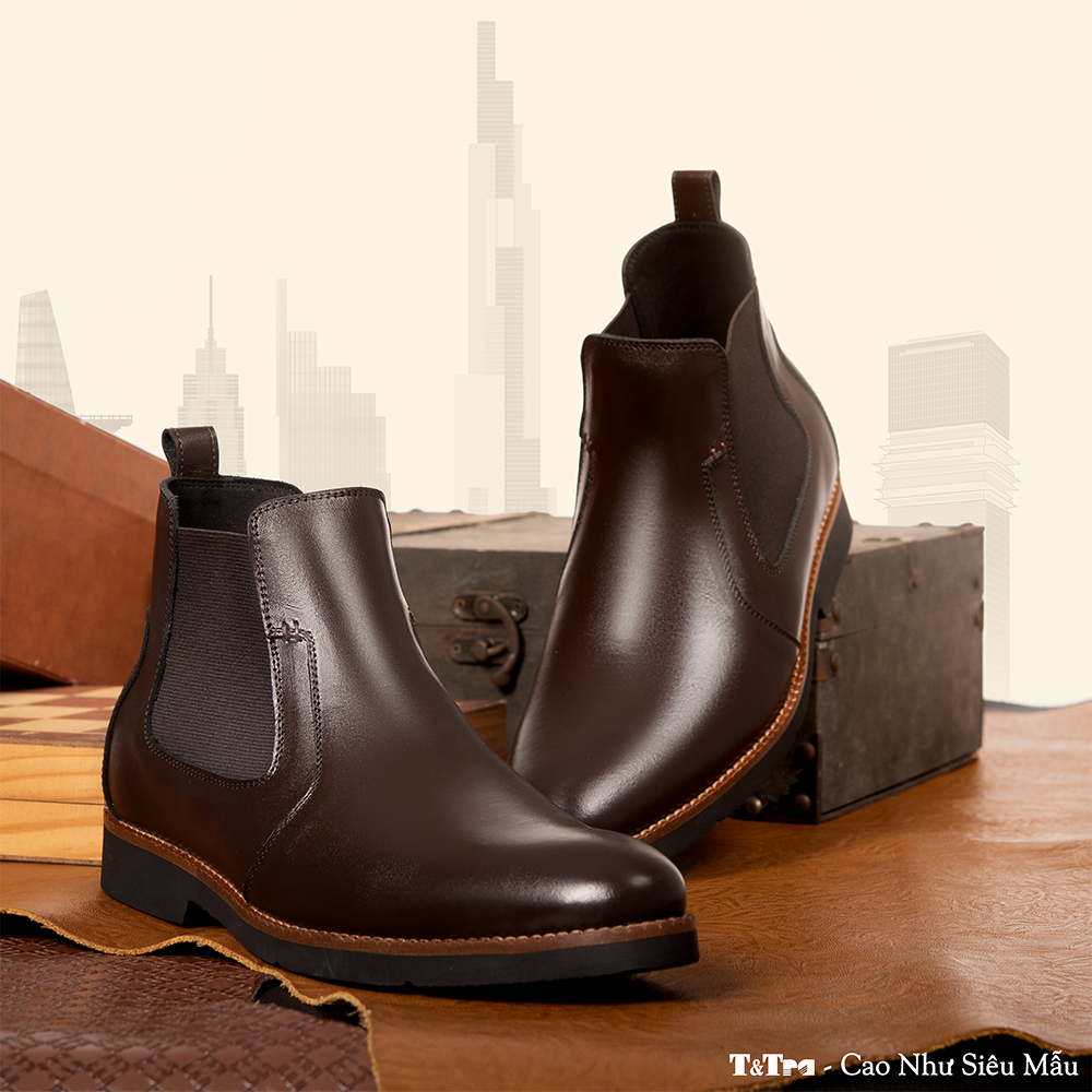 GIÀY CHELSSEA BOOTS NAM S1077 NÂU TỐI 7CM