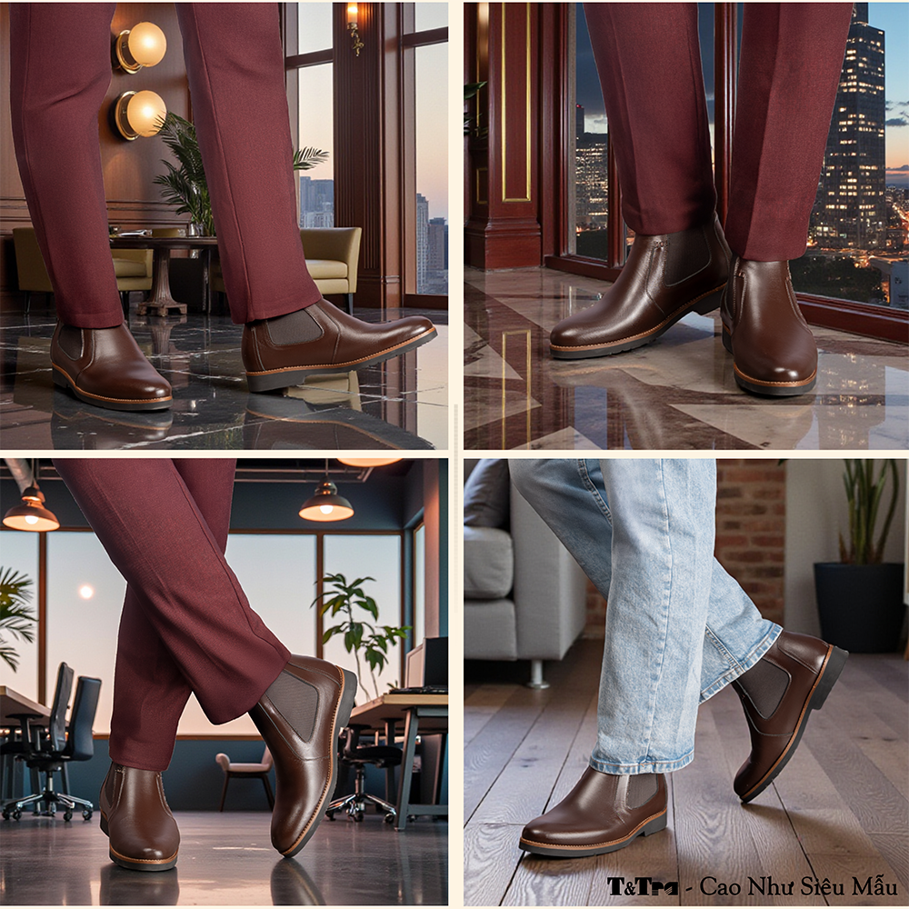 GIÀY CHELSSEA BOOTS NAM S1077 NÂU TỐI 7CM