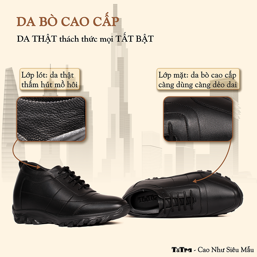 GIÀY NAM ĐẾ CAO T37 ĐEN CAO 10CM