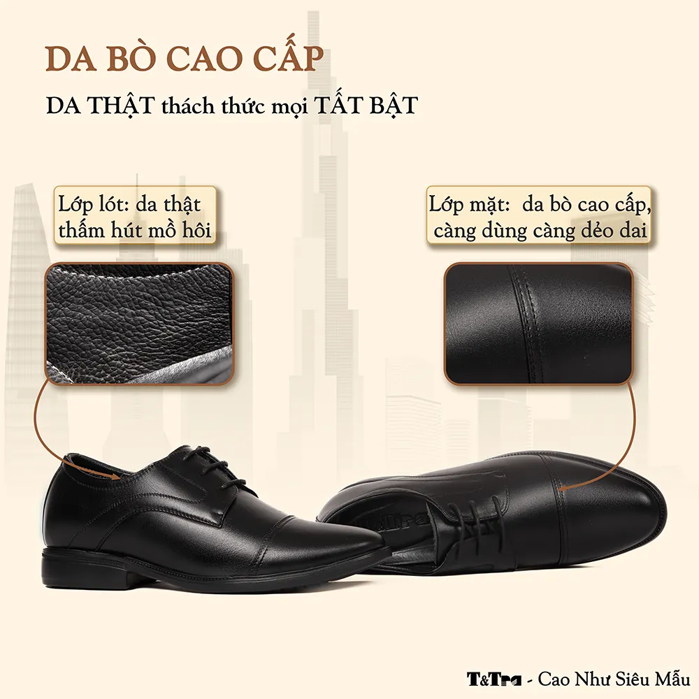 GIÀY CAO NAM T451 ĐEN CAO 6.5CM