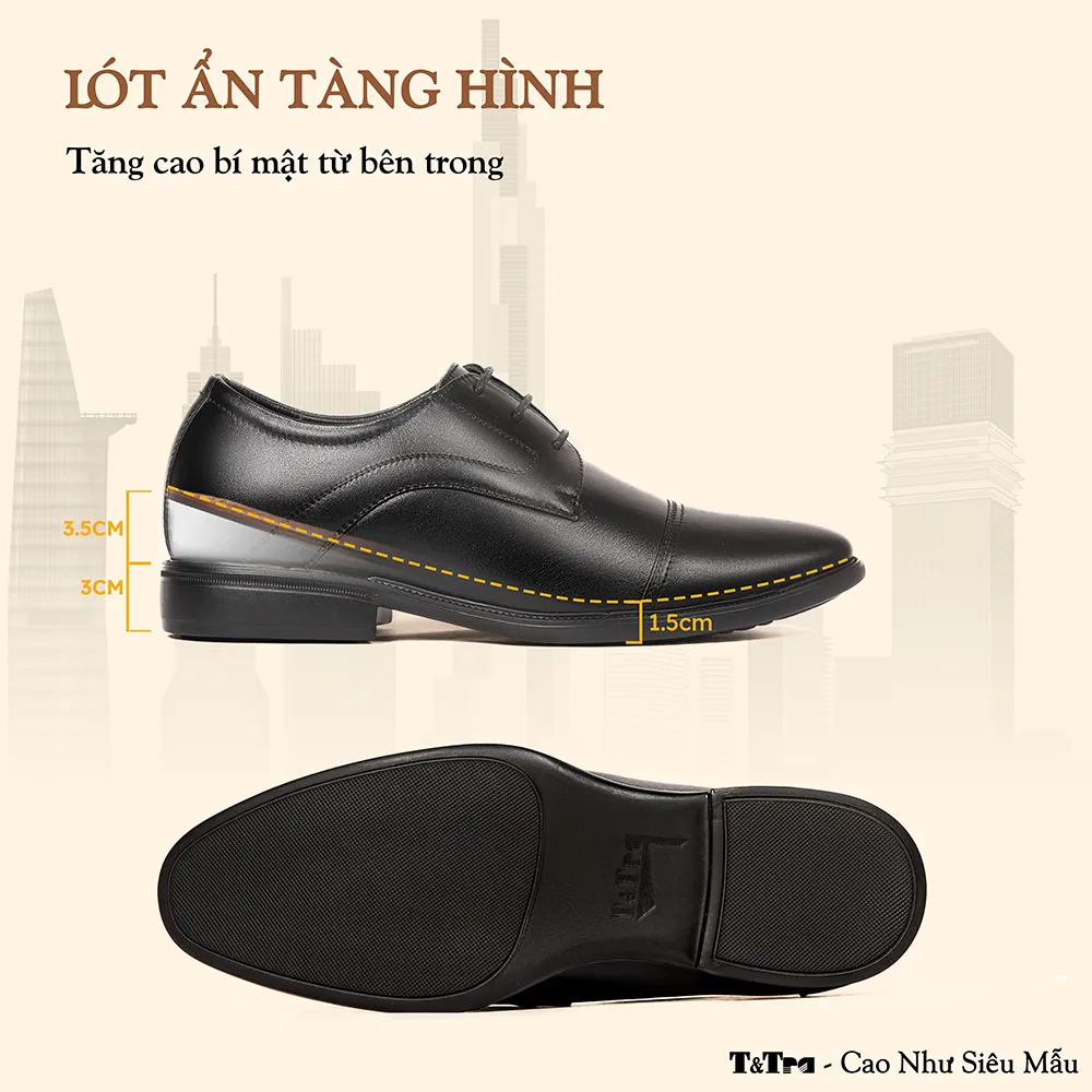 GIÀY CAO NAM T451 ĐEN CAO 6.5CM
