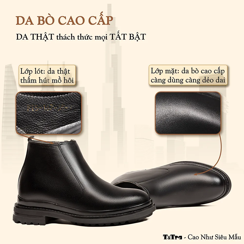 GIÀY BOOTS NAM SIÊU NHẸ T101Đ CAO 7CM