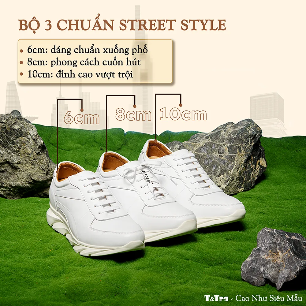 GIÀY CAO NAM SIÊU NHẸ T228 TRẮNG CAO 10CM