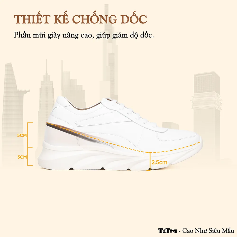 GIÀY ĐẾ CAO NAM SIÊU NHẸ T228 TRẮNG CAO 8CM