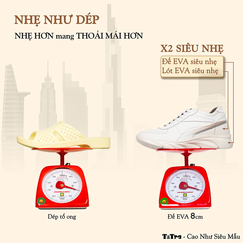 GIÀY ĐẾ CAO NAM SIÊU NHẸ T228 TRẮNG CAO 8CM