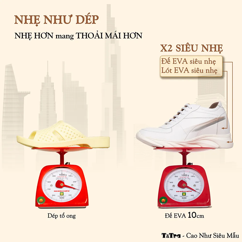 GIÀY CAO NAM SIÊU NHẸ T228 TRẮNG CAO 10CM