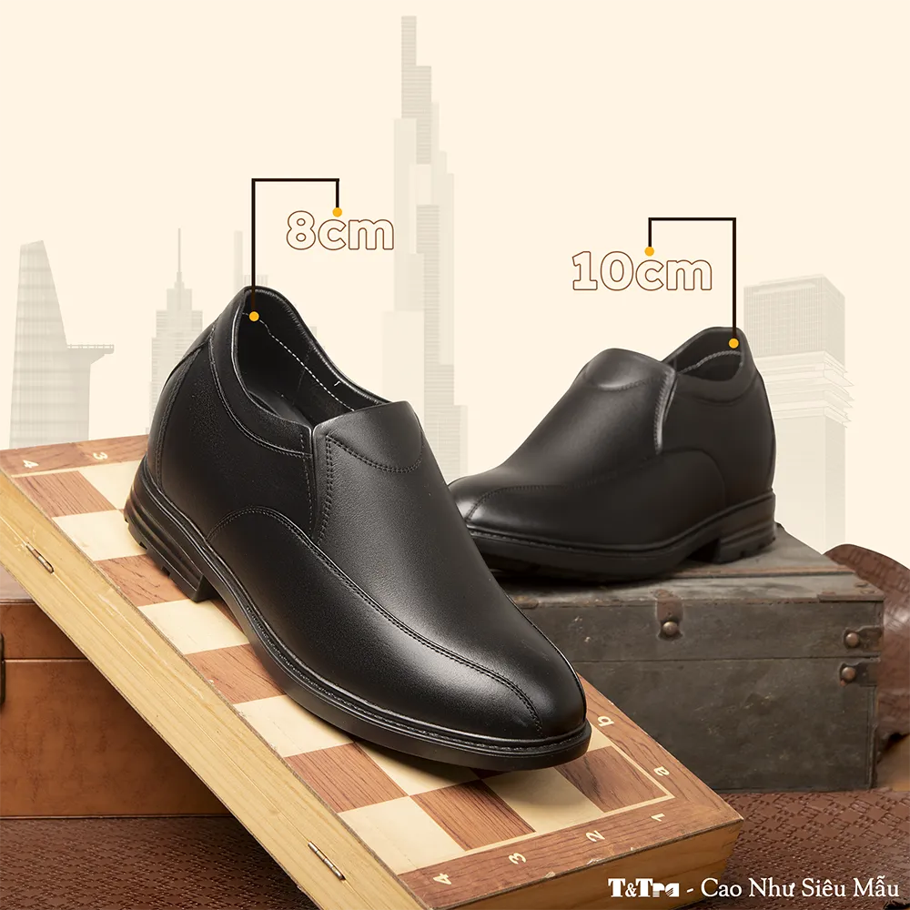 GIÀY NAM ĐẾ CAO 8CM SIÊU ÊM- CHỐNG DỐC T77 ĐEN