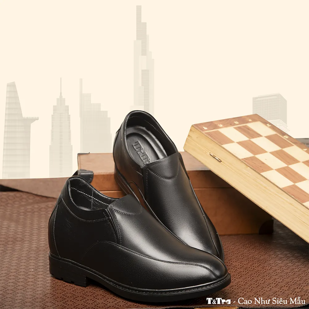 GIÀY NAM ĐẾ CAO 8CM SIÊU ÊM- CHỐNG DỐC T77 ĐEN