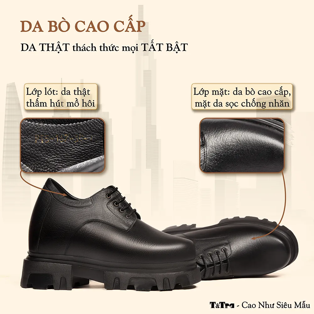 GIÀY TĂNG CHIỀU CAO NAM  SIÊU NHẸ T167 ĐEN SỌC CAO 14.5CM