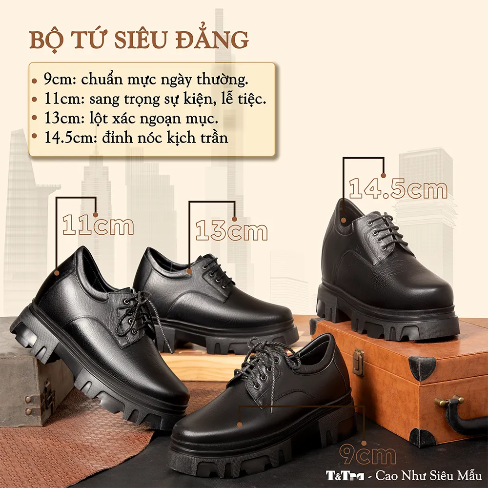 GIÀY TĂNG CHIỀU CAO NAM  SIÊU NHẸ T167 ĐEN SỌC CAO 11CM