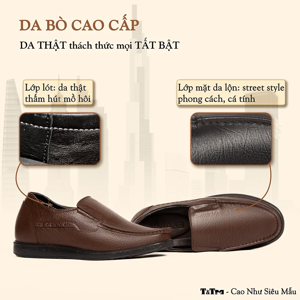 GIÀY TĂNG CHIỀU CAO NAM T163 NÂU TỐI SỌC CAO 5CM