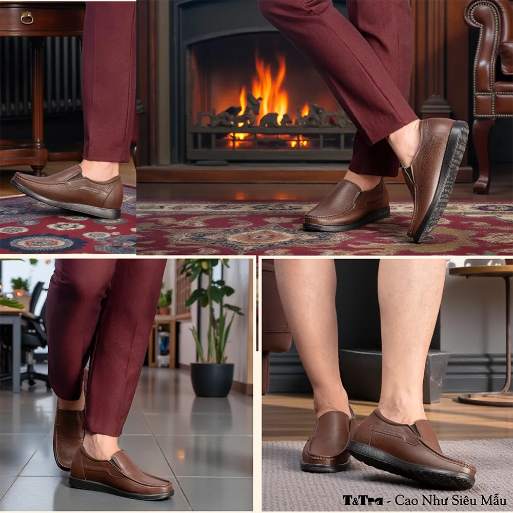 GIÀY TĂNG CHIỀU CAO NAM T163 NÂU TỐI SỌC CAO 5CM