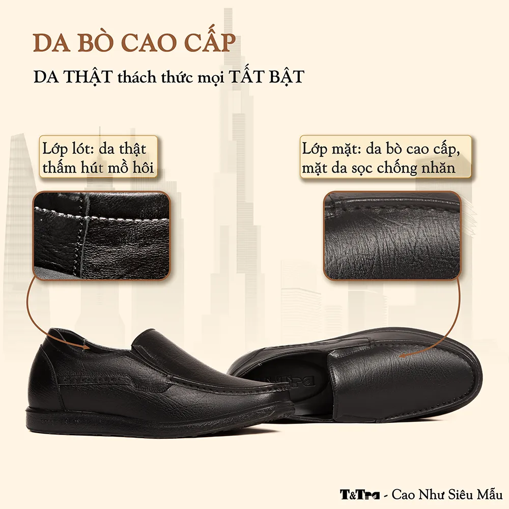 GIÀY TĂNG CHIỀU CAO NAM T163 ĐEN SẦN CAO 5CM