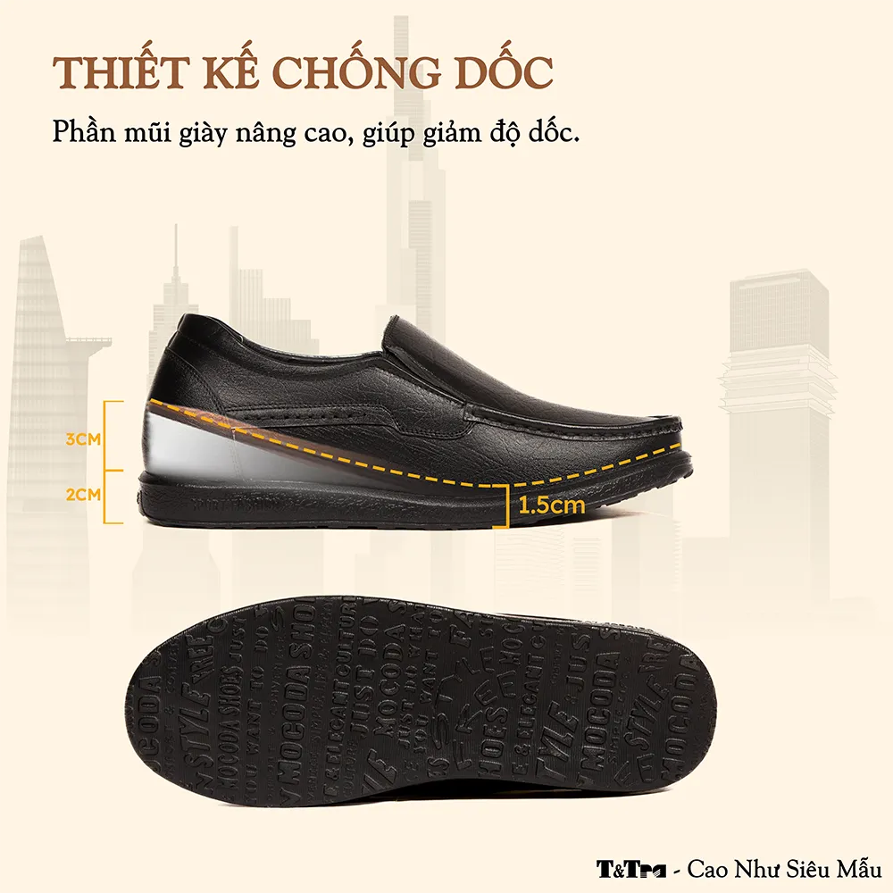 GIÀY TĂNG CHIỀU CAO NAM T163 ĐEN SẦN CAO 5CM