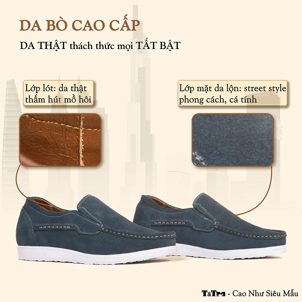 GIÀY ĐỘN NAM T163 XANH CAO 5CM