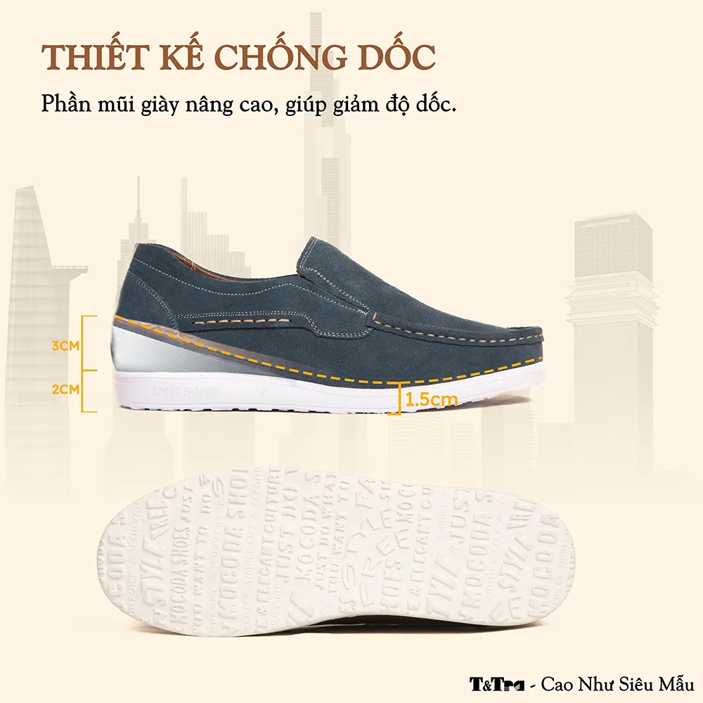 GIÀY ĐỘN NAM T163 XANH CAO 5CM