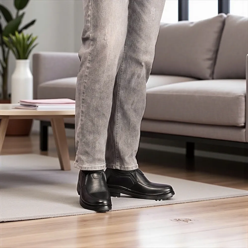 GIÀY ĐỘN NAM  SIÊU NHẸ T142 ĐEN CAO 7CM