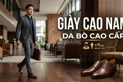 GIÀY CAO NAM S1010 ĐEN 6CM - DA BÒ CAO CẤP