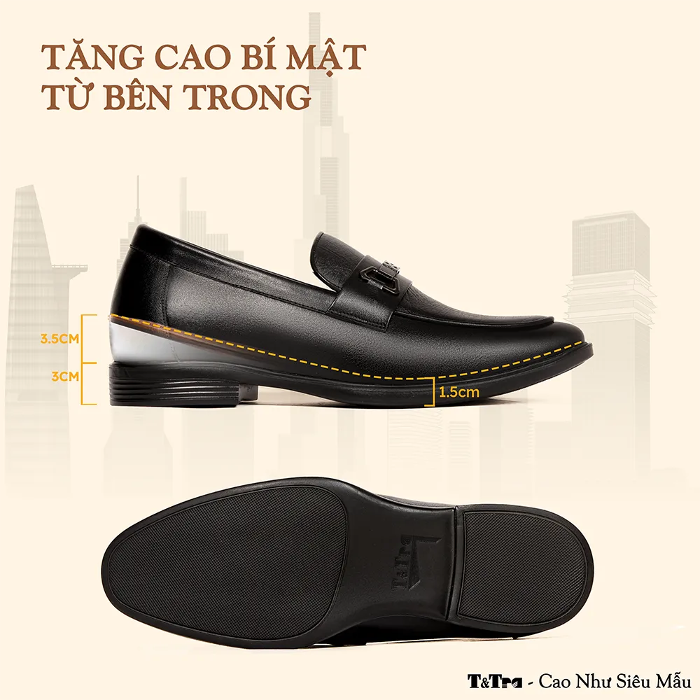 GIÀY CAO NAM T402 ĐEN CAO 6.5CM