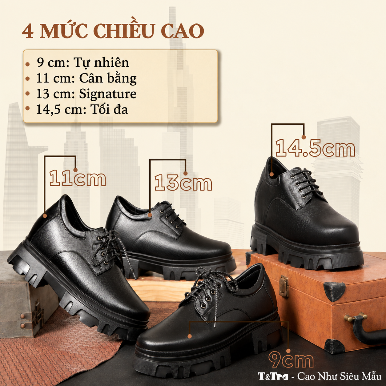 GIÀY TĂNG CHIỀU CAO NAM  SIÊU NHẸ T167 ĐEN SỌC CAO 13CM