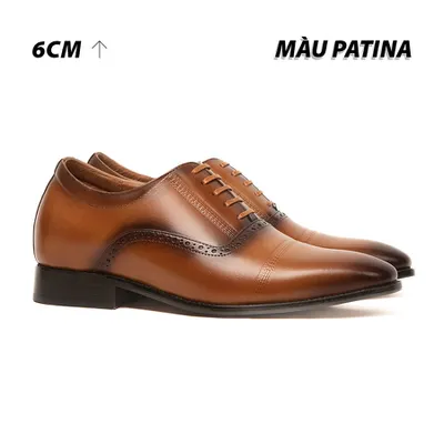 [ 6CM ] Giày Cao Nam A210 Nâu Bò - Đánh Màu Thủ Công Patina