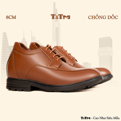 [8CM] Giày Độn Nam T87 Nâu Bò - Ít Dốc Mang Thoải Mái Hơn