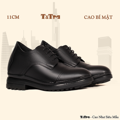 [11CM] Giày Cao Nam T121 Đen - Nhẹ Hơn và Ít Dốc Hơn