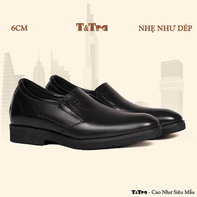 [6CM] Giày Tăng Chiều Cao Nam S1085 Đen Trơn - Nhẹ Như Dép