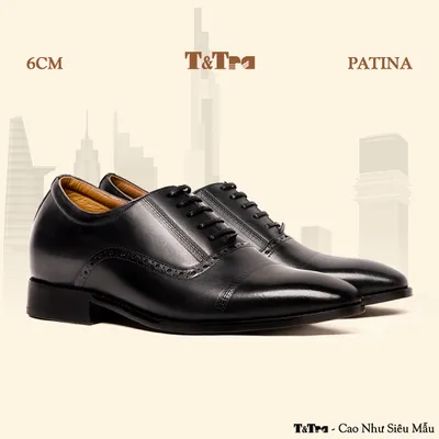 [ 6CM ] Giày Cao Nam A210 Đen - Đánh Màu Thủ Công Patina
