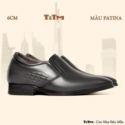 [ 6CM ] Giày Cao Nam A213 Xám Khói - Đánh màu thủ công Patina