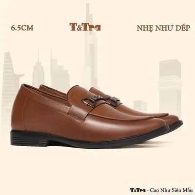 [6.5CM] Giày Cao Nam T402 Nâu Bò - Nhẹ Như Dép