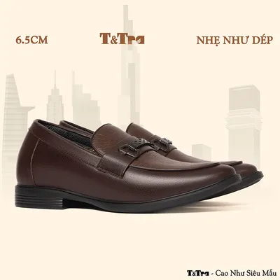 [6.5CM] Giày Cao Nam T402 Nâu Tối - Nhẹ Như Dép