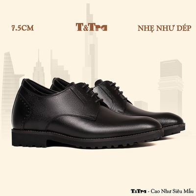 [7.5CM] Giày Tăng Chiều Cao Nam S1085 Đen Trơn - Nhẹ Như Dép