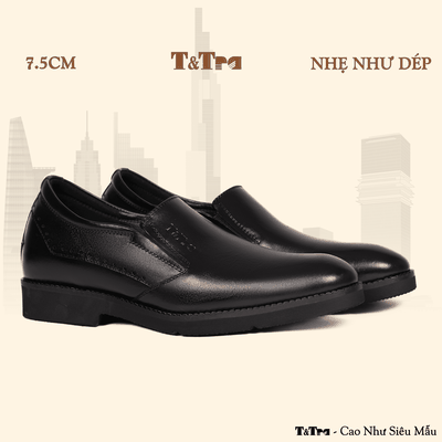 [7.5CM] Giày Tăng Chiều Cao Nam S1085 Đen Trơn - Nhẹ Như Dép