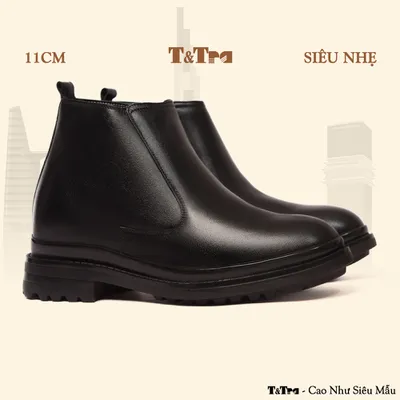 [11CM] Giày Boots Nam T101 Đen - Nhẹ Hơn và Ít Dốc Hơn