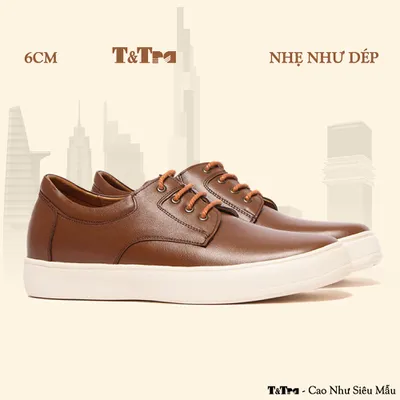[6CM] Giày Cao Nam T144 Nâu Bò - Nhẹ Như Dép