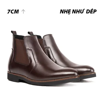 [ 7CM ] Giày Chelssea Boots Nam S1077 Nâu Tối - Nhẹ Như Dép