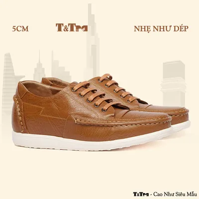 [5CM] Giày Cao Nam T171 Nâu Bò Sọc - Nhẹ Như Dép