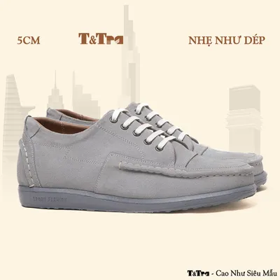 [5CM] Giày Tăng Chiều Cao Nam T171 Xám - Nhẹ Như Dép