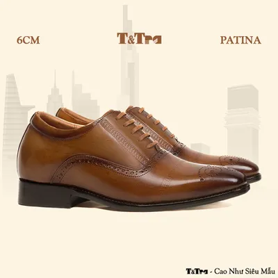 [ 6CM ] Giày Đế Cao Nam A212 Nâu Bò - Đánh Màu Thủ Công Patina
