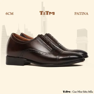 [ 6CM ] Giày Đế Cao Nam A212 Nâu Tối - Đánh Màu Thủ Công Patina